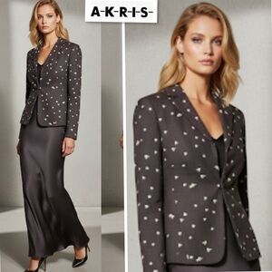 Akris Punto x Bergdorf Goodman Textured Polka-Deer Dot Wool Blazer Brown Sz US 6
